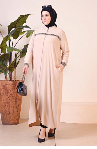 Women`s Large Size Aerobin Zippered Abaya Sports Hijab Clothing Oversize 8710 Stone 8710.Taş