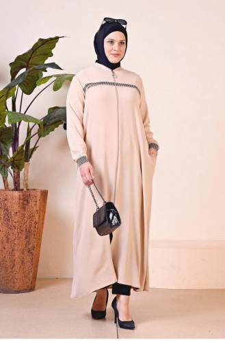 Women`s Large Size Aerobin Zippered Abaya Sports Hijab Clothing Oversize 8710 Stone 8710.Taş