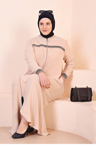 Women`s Large Size Aerobin Zippered Abaya Sports Hijab Clothing Oversize 8710 Stone 8710.Taş