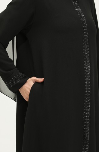 Abaya Imprimé Pierre Grande Taille 5066-01 Noir 5066-01