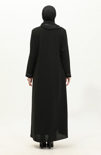 Groot Formaat Abaya Met Steenprint 5066-01 Zwart 5066-01