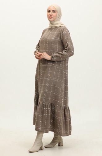 Tweed Checkered Dress 0189-08 Coffee With Milk 0189-08