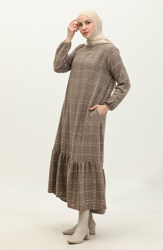 Tweed Checkered Dress 0189-08 Coffee With Milk 0189-08