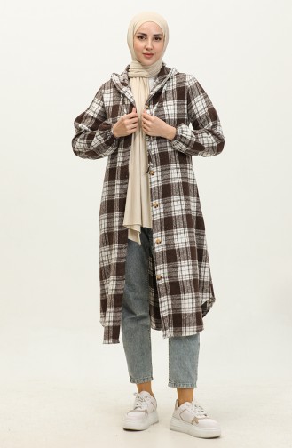 Plaid Pattern Hooded Cap NZR001D-08 Brown 001D-08