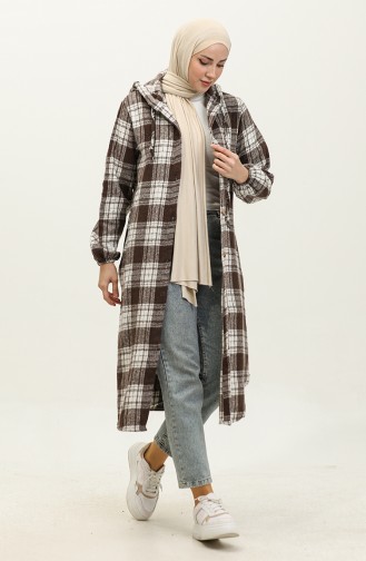 Plaid Pattern Hooded Cap NZR001D-08 Brown 001D-08