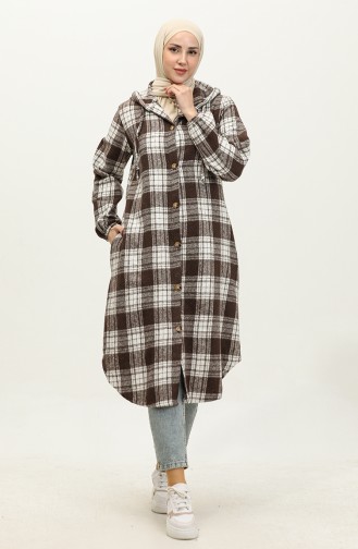 Plaid Pattern Hooded Cap NZR001D-08 Brown 001D-08