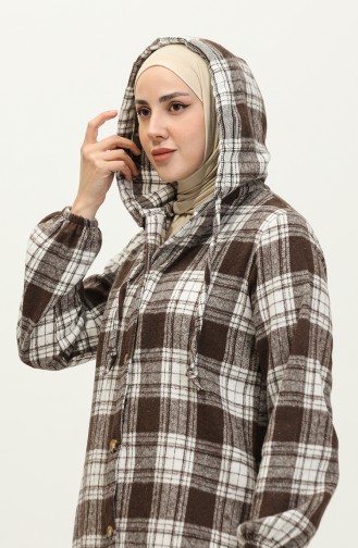 Plaid Pattern Hooded Cap NZR001D-08 Brown 001D-08