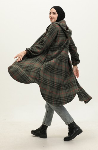 Plaid Pattern Hooded Coat NZR001L-02 Khaki 001L-02