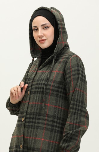 Manteau à Capuche à Motif écossais NZR001L-02 Kaki 001L-02