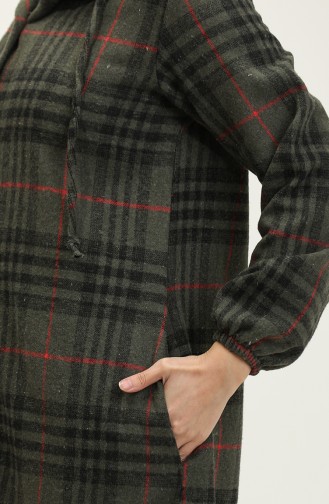 Plaid Pattern Hooded Coat NZR001L-02 Khaki 001L-02