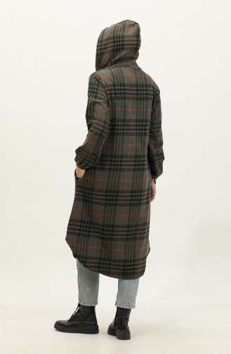 Plaid Pattern Hooded Coat NZR001L-02 Khaki 001L-02