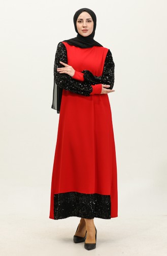 Sequined Evening Dress 0305A-01 Red 0305A-01