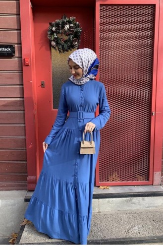 0222Sgs Geknöpftes Hijab-Kleid Indigo 5771