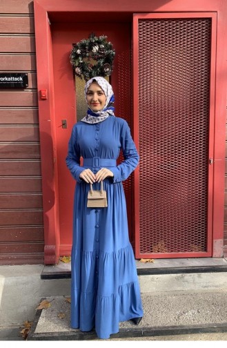 0222Sgs Geknöpftes Hijab-Kleid Indigo 5771