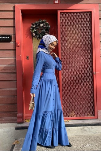 0222Sgs Geknöpftes Hijab-Kleid Indigo 5771