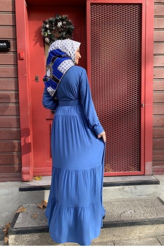 0222Sgs Geknöpftes Hijab-Kleid Indigo 5771