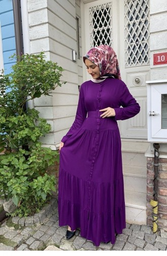 0222Sgs Geknöpftes Hijab-Kleid Lila 5772