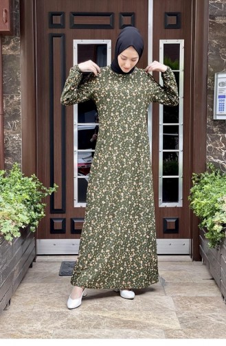 Robe Hijab à Motifs 1807-01 Khaki 1807-01