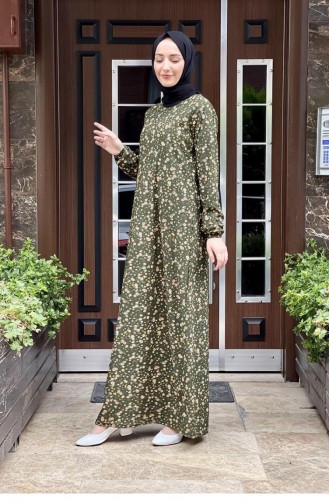 Gemustertes Hijab-Kleid 1807-01 Khaki 1807-01