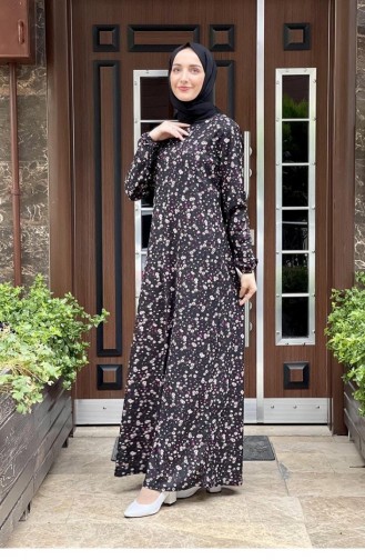 Patterned Hijab Dress 1807-05 Dried Rose 1807-05