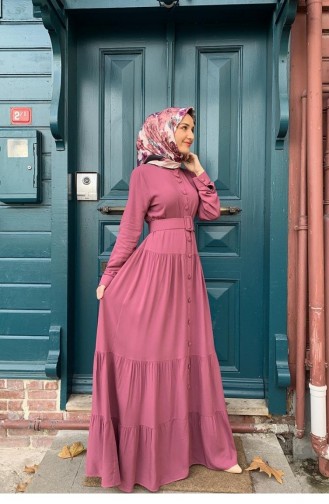 0222Sgs Geknöpftes Hijab-Kleid Dusty Rose 5844
