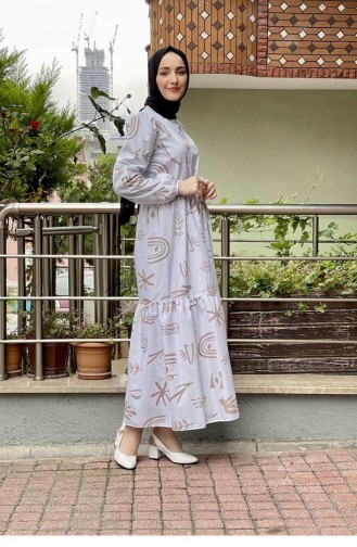 5383End Gemustertes Hijab-Kleid Nerz 5847