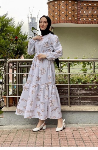 5383End Gemustertes Hijab-Kleid Nerz 5847