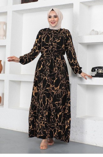 0291Sgs Hijab-Kleid Mit Marmormuster Schwarz 5852