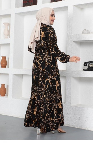 0291Sgs Hijab-Kleid Mit Marmormuster Schwarz 5852