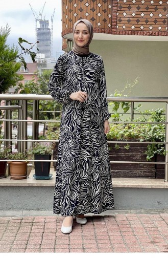 0269Sgs Hijab-Kleid Mit Spitzenkragen Schwarz 5862