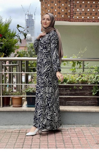 0269Sgs Hijab-Kleid Mit Spitzenkragen Schwarz 5862