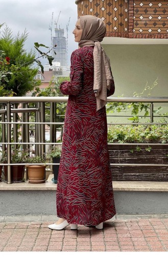 0269Sgs Hijab-jurk Met Veterkraag Bordeauxrood 5863