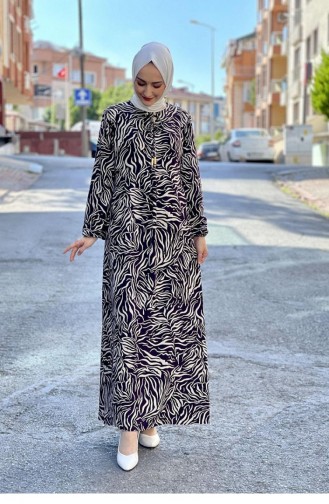 0269Sgs Hijab-Kleid Mit Spitzenkragen Lila 5864