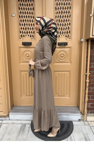Robe Hijab Détaillée Avec Ceinture Vison 0220Sgs 5875