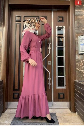 Robe Hijab Détaillée Avec Ceinture 0220Sgs Poudre 5883