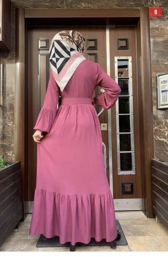 0220Sgs Gürtel Detailliertes Hijab-Kleid Puder 5883