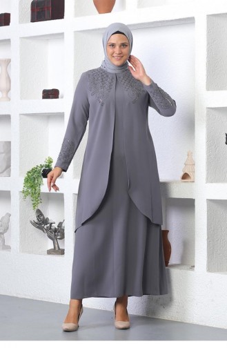 2021Smr Stone Geborduurde Hijab-jurk Grijs 5891