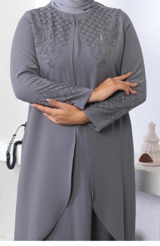 2021Smr Robe Hijab Brodée De Pierre Gris 5891