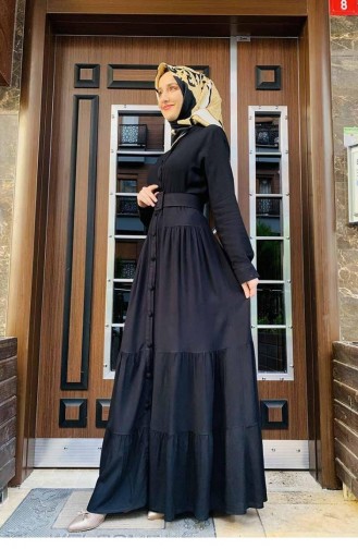 0222Sgs Robe Hijab Boutonnée Noir 5906