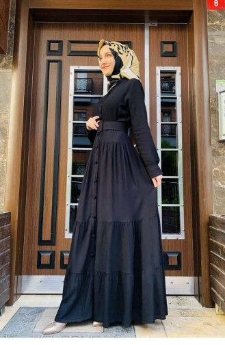 0222Sgs Geknöpftes Hijab-Kleid Schwarz 5906