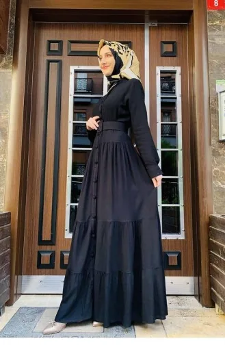 0222Sgs Robe Hijab Boutonnée Noir 5906