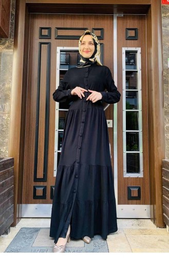 0222Sgs Geknöpftes Hijab-Kleid Schwarz 5906