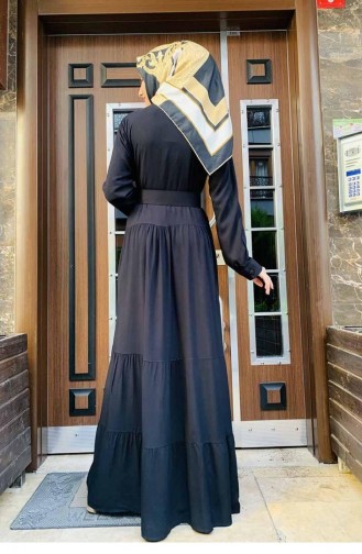 0222Sgs Geknöpftes Hijab-Kleid Schwarz 5906