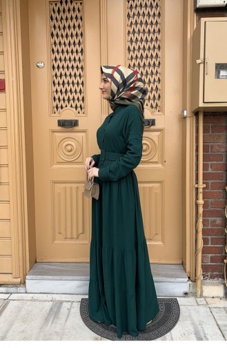 0222Sgs Geknöpftes Hijab-Kleid Smaragdgrün 5909