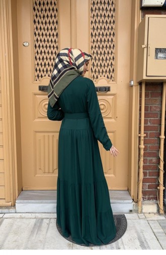 0222Sgs فستان حجاب بأزرار أخضر زمردي 5909