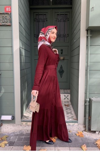 0222Sgs Robe Hijab Boutonnée Cerise 5910
