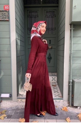 0222Sgs Geknöpftes Hijab-Kleid Kirsche 5910