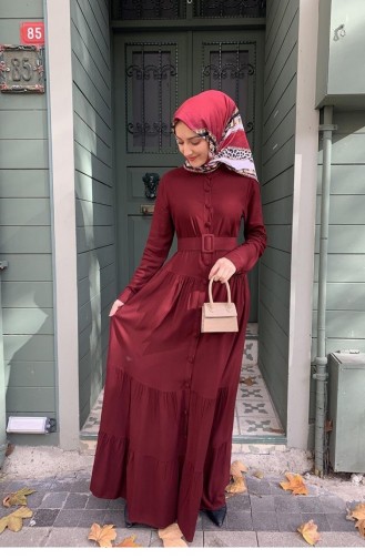 0222Sgs Geknöpftes Hijab-Kleid Kirsche 5910