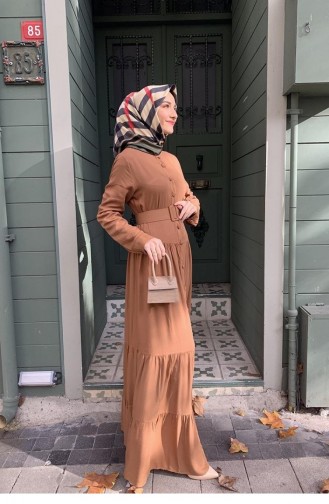 0222Sgs Geknöpftes Hijab-Kleid Tabak 5970