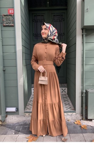 0222Sgs Geknöpftes Hijab-Kleid Tabak 5970
